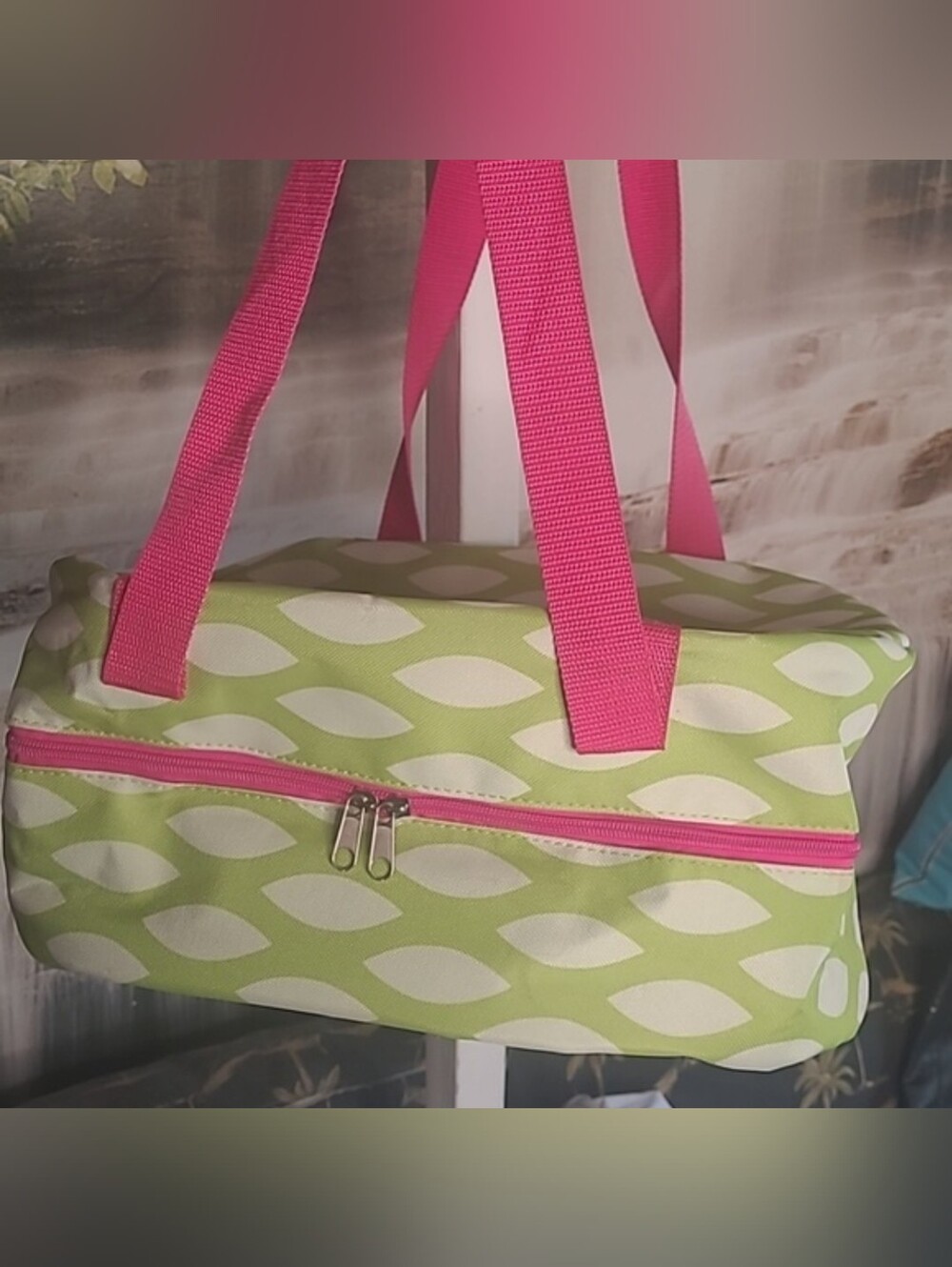 New! Insulated hot casserole pot luck dish carrying case pink green bag
